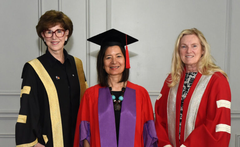 Pictured, from left to right: Chancellor Kathleen Taylor, Reeta Roy, President and Vice-Chancellor Rhonda Lenton.