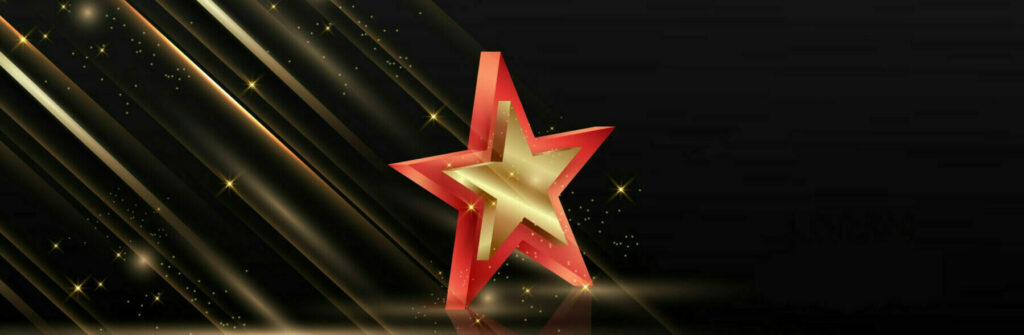 star red-gold award with ligthing effect on black background