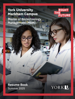 photo of the 2025 Resume Book front cover showing two females in lab coats consulting a note book