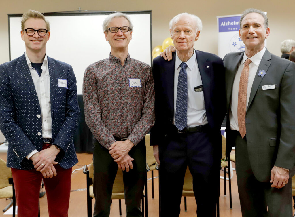 From left to right: Dr. Matthias Hoben, Don Carswell, Dr. Allan Carswell, Loren Freid; Alzheimer Society of York Region Retirement Tribute and Donor Recognition Event