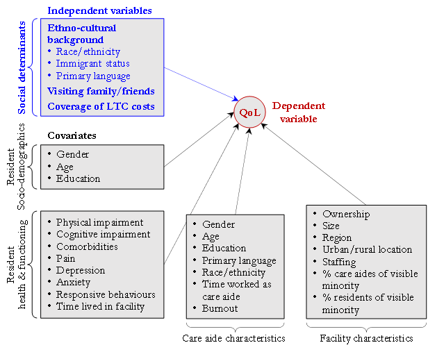 Social determinants and other factors (covariates) influencing LTC resident QoL