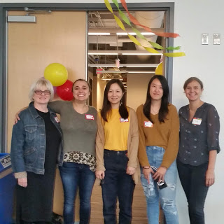 Picture of new post-doc member Emily, standing with Deborah, Alex, Xia and Ronda