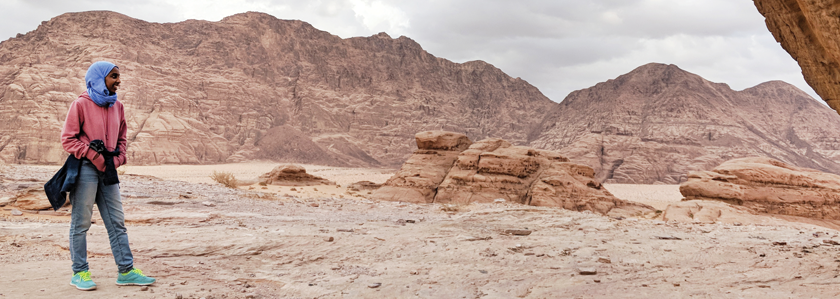 Global Health student in the desert