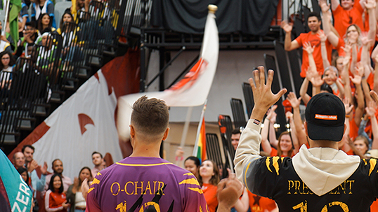 orientation leaders direct students during a large orientation event at Tait McKenzie gym on Keele campus.