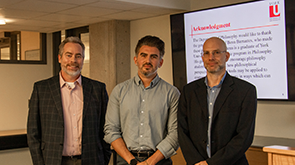 Tom McLagan, director of development, LA&PS; Benn Barrantes, donor; Michael Giudice, Chair of the Department of Philosophy.