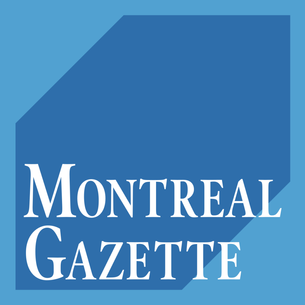 An image of the logo for The Montreal Gazette. The logo is a light and dark shade of blue, and white. It reads "Montreal Gazette".