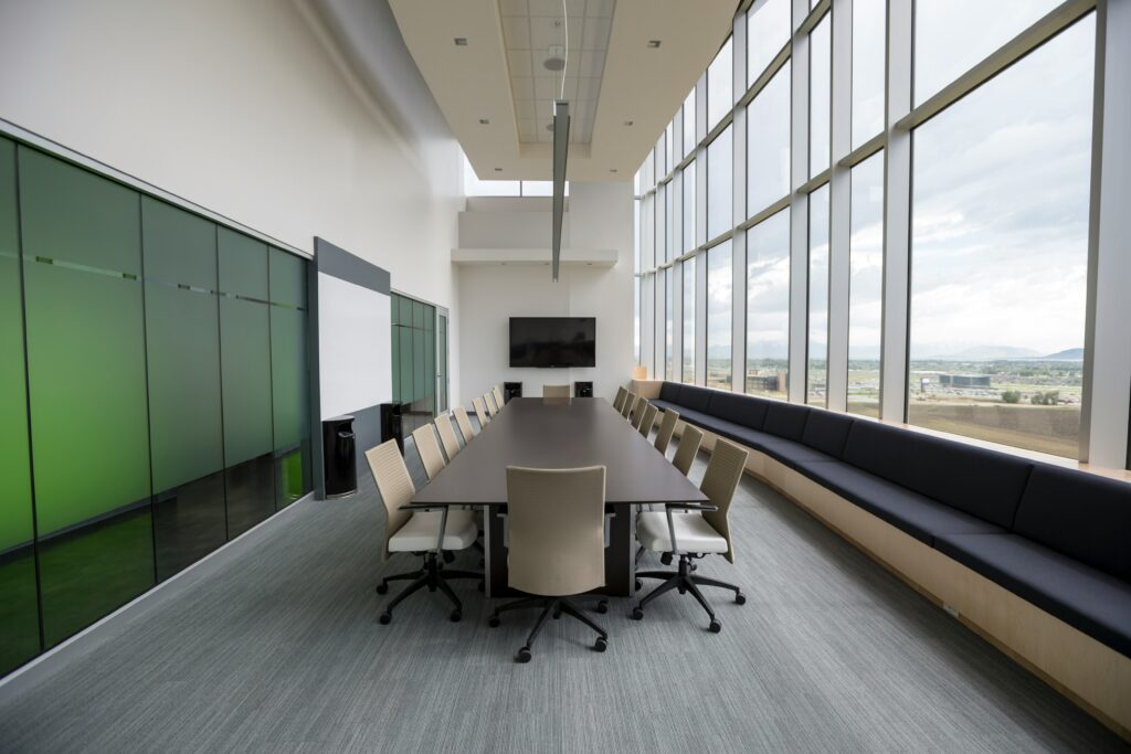 A photo of a meeting room. Photo is by Benjamin Child on Unsplash.