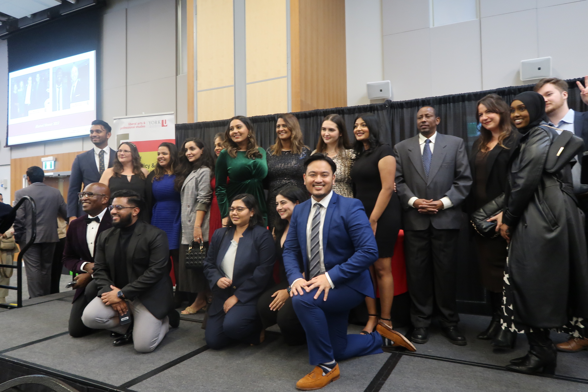 Group photo of students gathered at the recognition awards dinner.