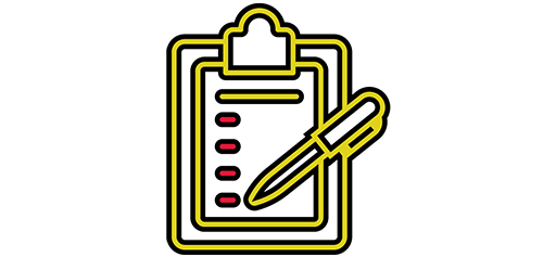 yellow clipboard icon with pen and paper displaying bullet list
