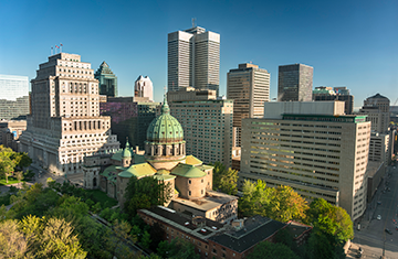 Montreal Quebec Canada downtown city skyline view overlooking Dorchester Square public park