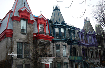 Colorful residences in the Plateau du Mont-Royal section of Montreal, CA.