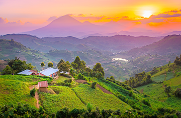 African village in the mountains at sunset