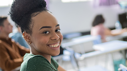 Portrait of a female student in the classroom