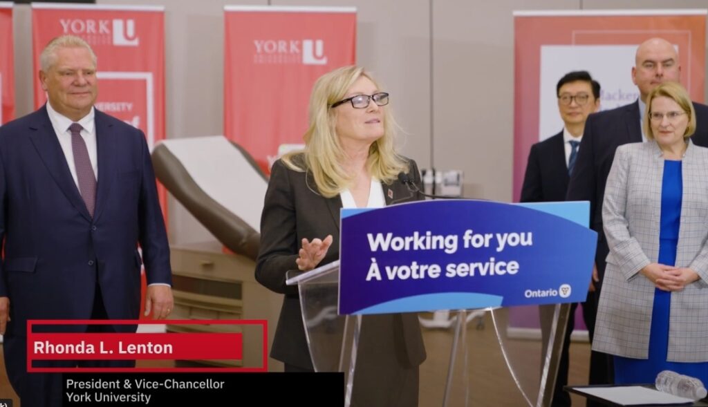 Rhonda Lenton, President and Vice-Chancellor of York University, speaking at the announcement event for York's new School of Medicine