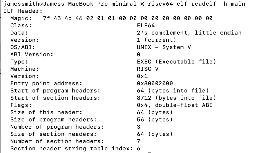 reading the elf file with readelf -f main.