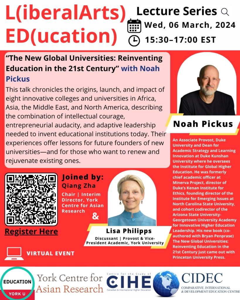 Poster for The New Global Universities: Reinventing Education in the 21st Century with Noah Pickus on 06 March 2024