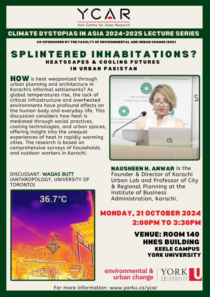 Oct 21 Lecture Poster Splintered Inhabitations Heatscapes & cooling futures in urban Pakistan, 