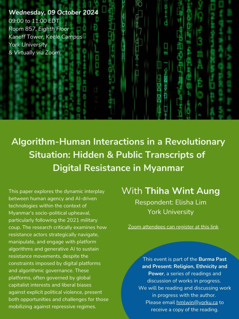 Poster, Algorithm-Human Interactions in a Revolutionary Situation: Hidden & Public Transcripts of Digital Resistance in Myanmar, 09 October 2024