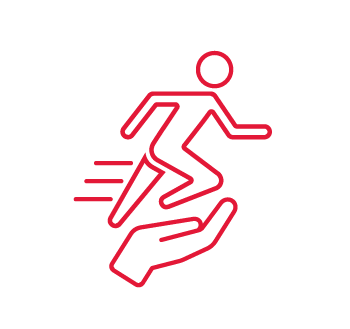 person running with hand icon