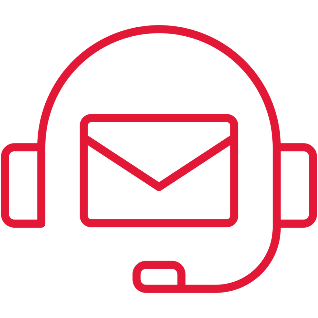 graphic icon of email symbol surrounded by headphone set 