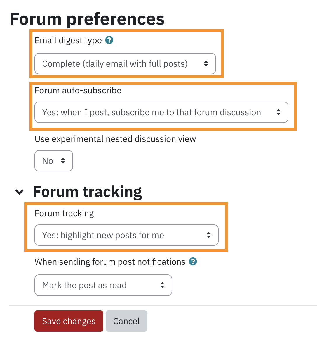 Forum preferences page 