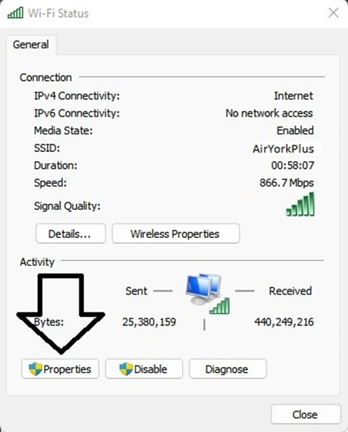 wifi status- properties 