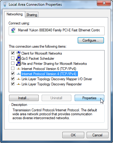 "Internet Protocol Version 4 (TCP/IPv4" highlighted 