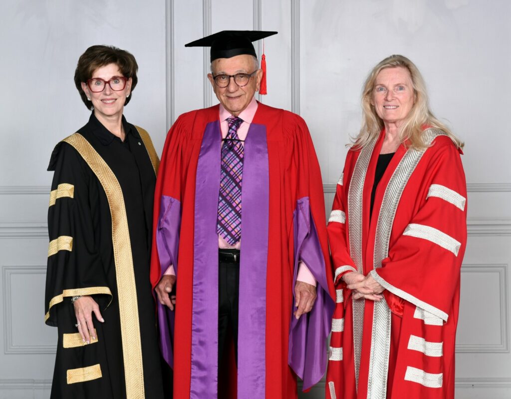 Chancellor Kathleen Taylor (left), Edward Sorbara (centre) and President and Vice-Chancellor Rhonda Lenton.