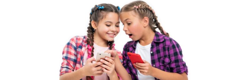 Tween girls using phone social media