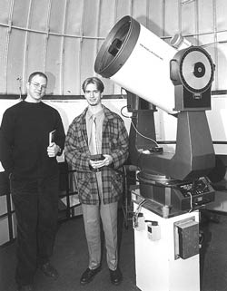 Viewing the universe with the new telescope, York students Ryan Ransom (left) and Gordon Mosher